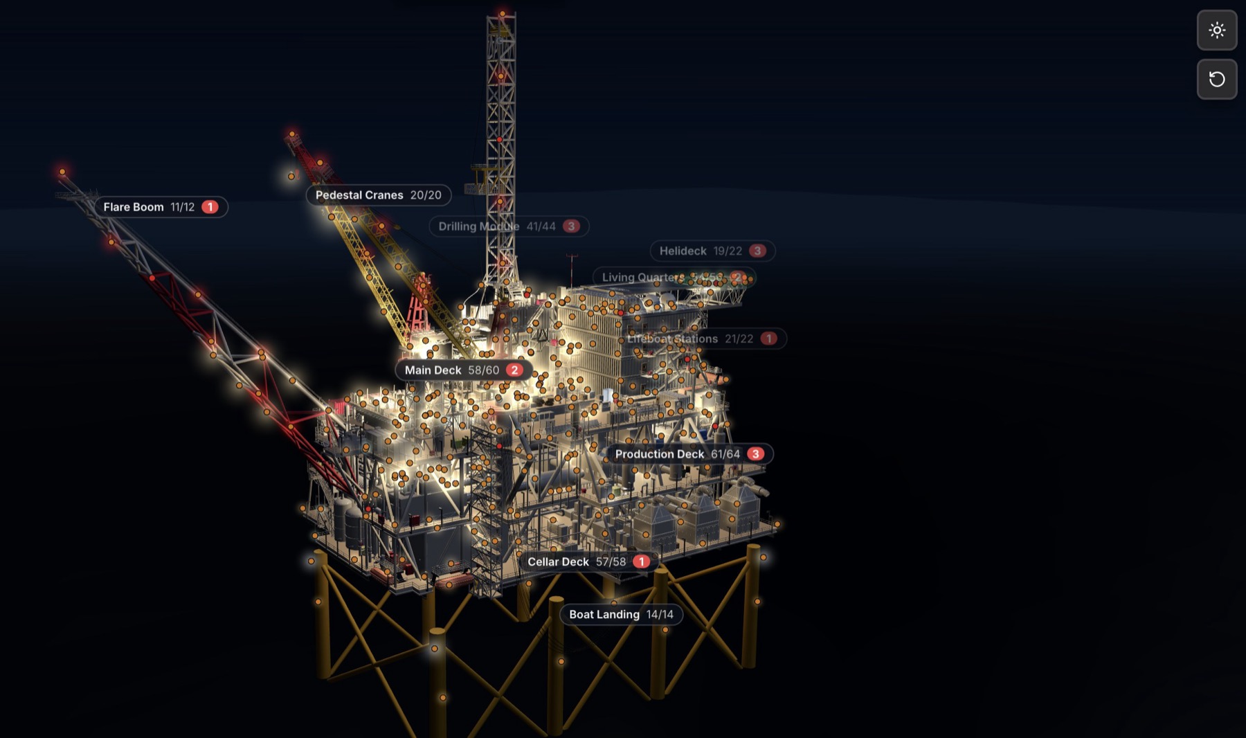 The BW-CITY offshore demonstration: the lighting of a platform in 3D, deck by deck